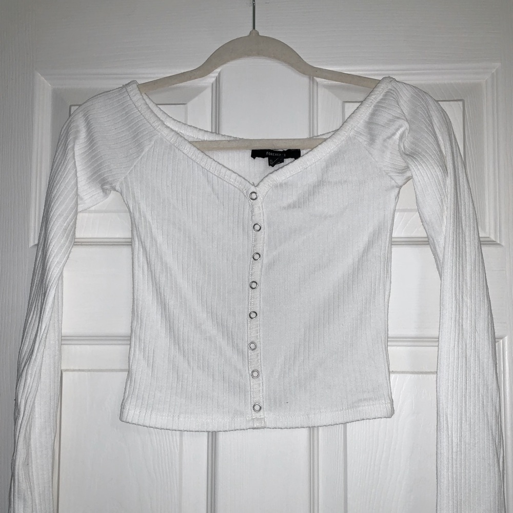 White off the shoulder long sleeve top